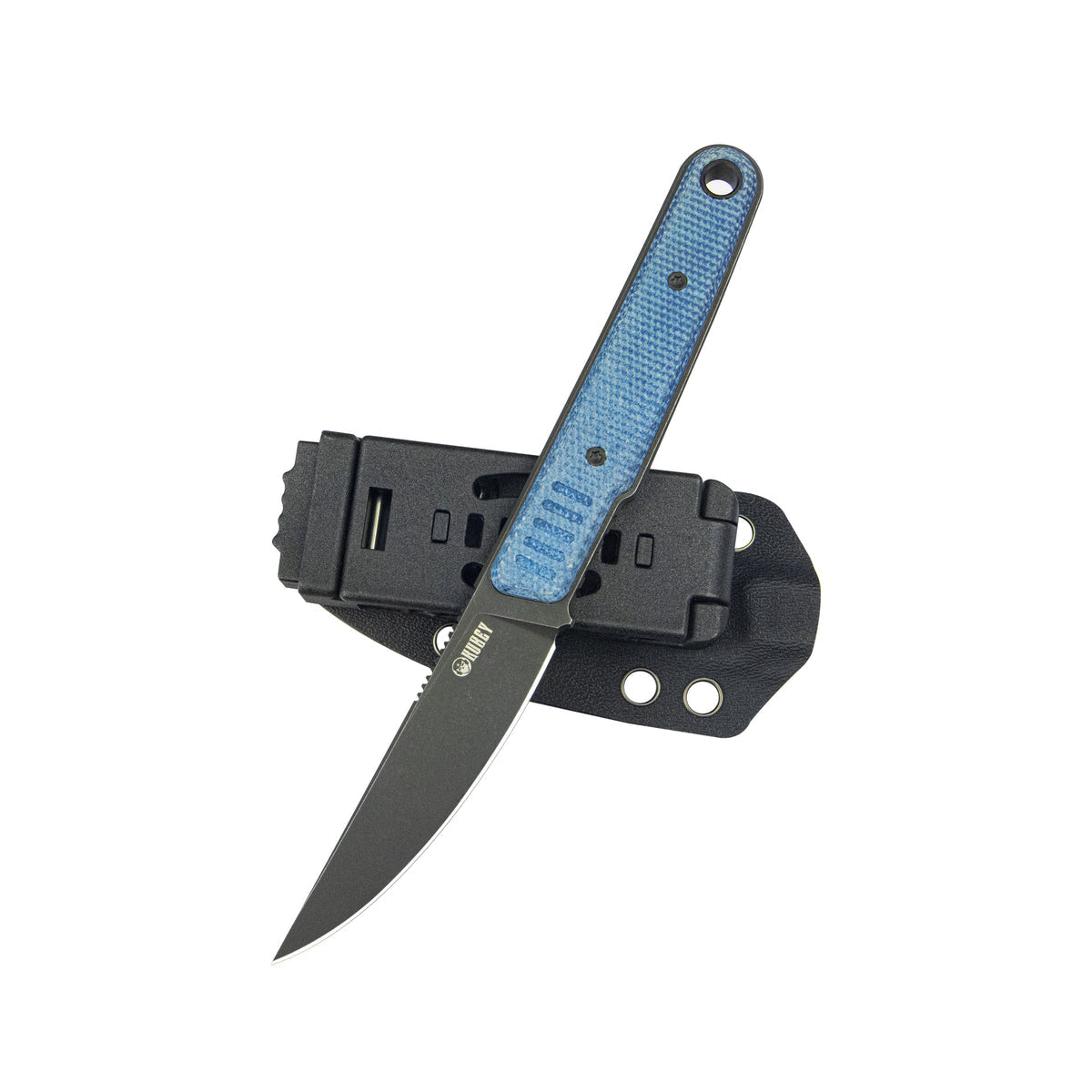 Kubey JL Kwaiken Fixie Fixed Blade Knife Blue Micarta Handle 3.11" Blackwash 14C28N KU355B