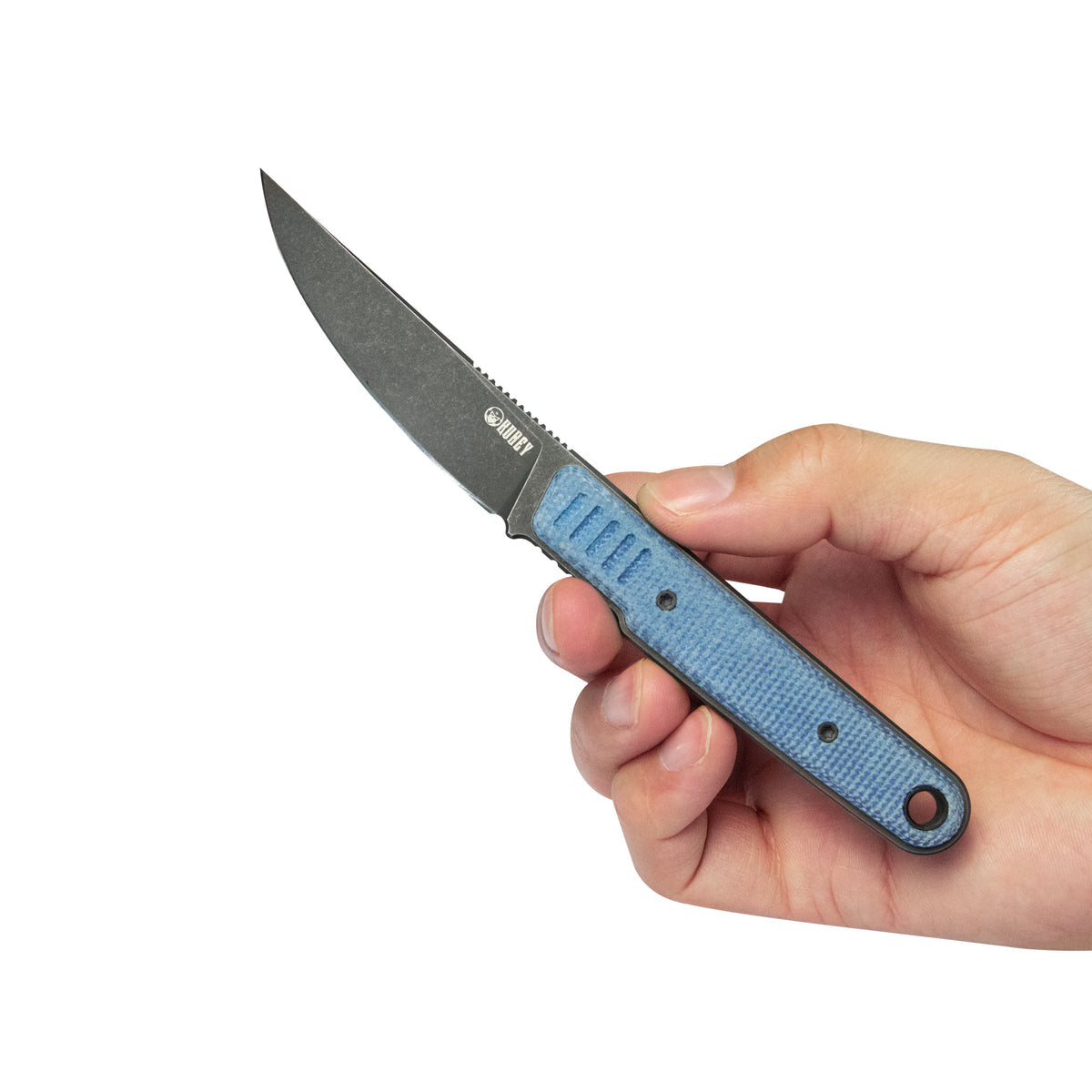 Kubey JL Kwaiken Fixie Fixed Blade Knife Blue Micarta Handle 3.11" Blackwash 14C28N KU355B