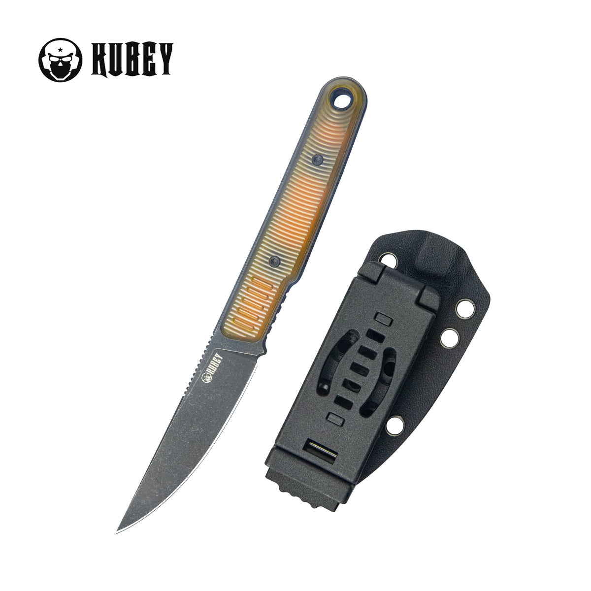 Kubey JL Kwaiken Fixie Fixed Blade Knife Ultem G10 Handle 3.11" Blackwash 14C28N KU355D