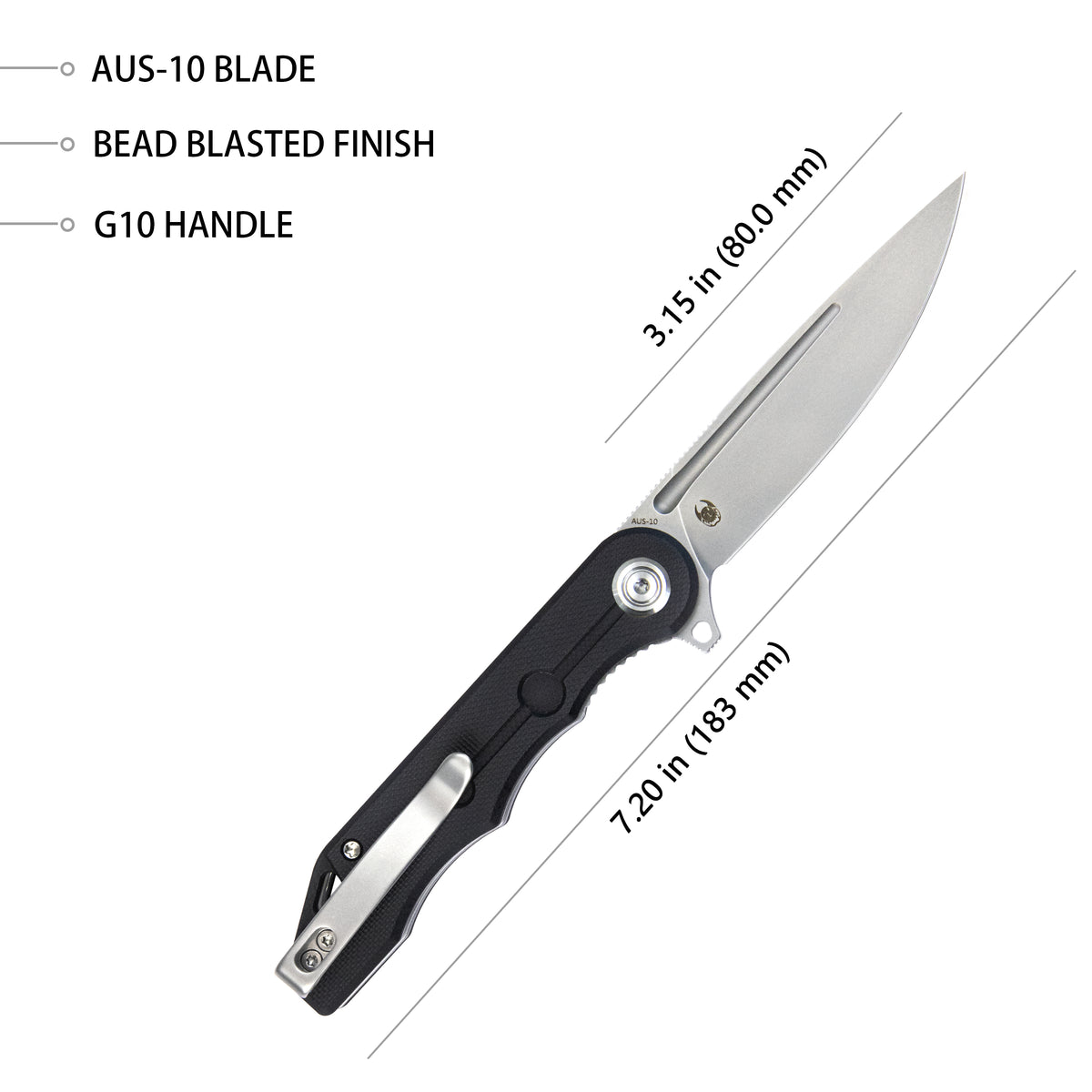 Kubey Mizo KUB312A Linerlock Folding Knife – Black G10, D2 Blade