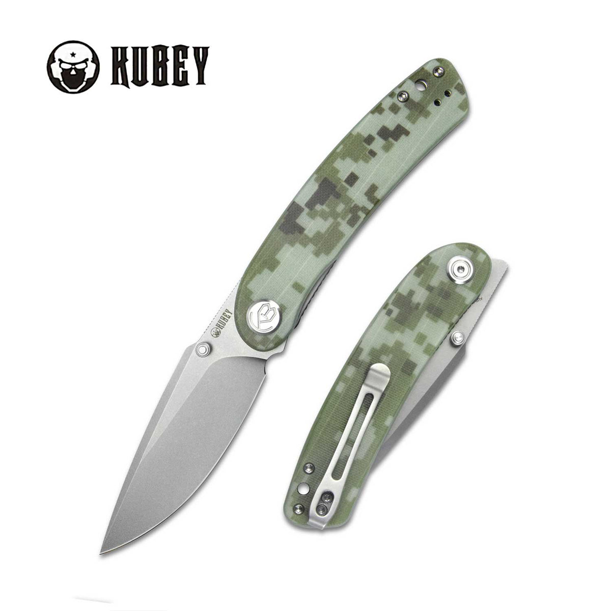 Kubey Momentum Front Flipper Folding Knife 3.43" AUS-10 Bead Blasted Drop Point Blade Digital Camo G10 Handle KU344K