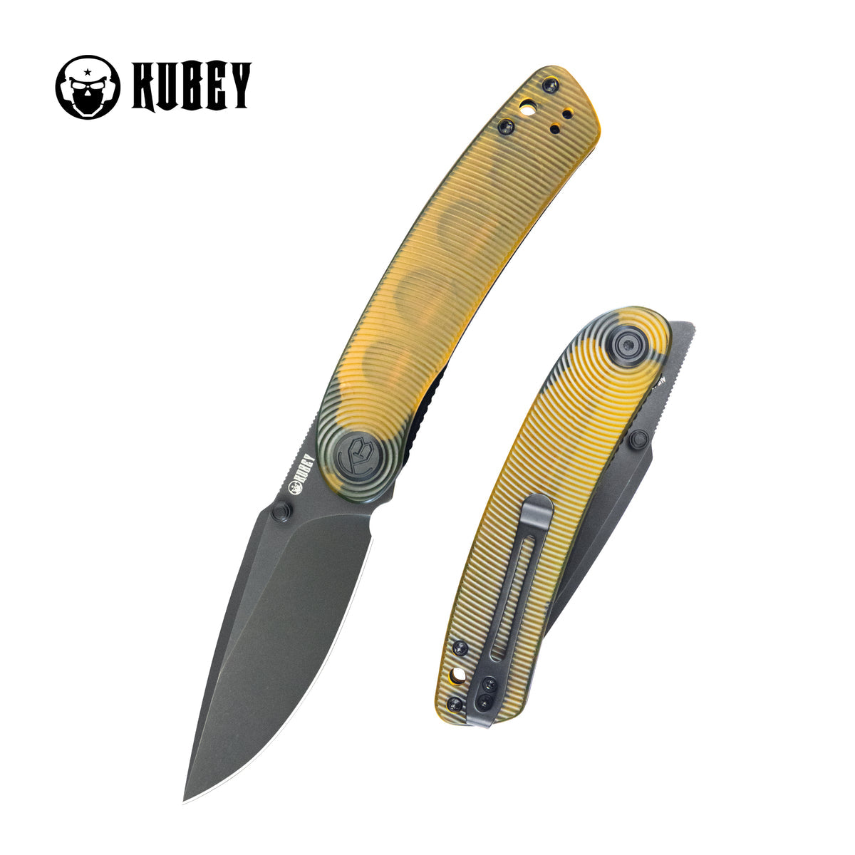 Kubey Momentum Front Flipper Folding Knife 3.43" AUS-10 Dark Stonewash Drop Point Blade Ultem Handle KU344N