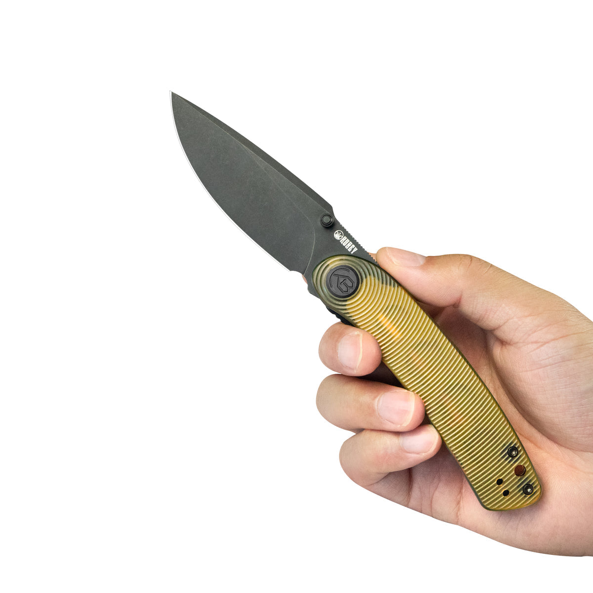Kubey Momentum Front Flipper Folding Knife 3.43" AUS-10 Dark Stonewash Drop Point Blade Ultem Handle KU344N