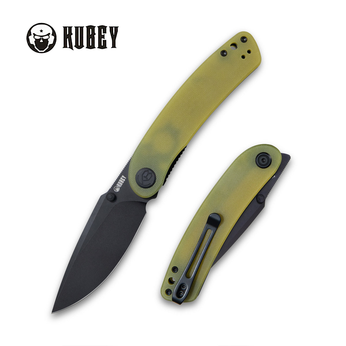 Kubey Momentum Front Flipper Folding Knife 3.43" AUS-10 Dark Stonewash Drop Point Blade Translucent Yellow G10 Handle KU344F