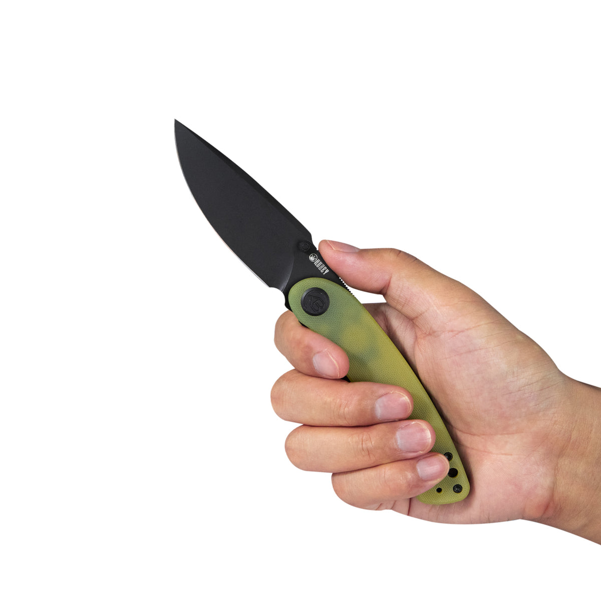 Kubey Momentum Front Flipper Folding Knife 3.43" AUS-10 Dark Stonewash Drop Point Blade Translucent Yellow G10 Handle KU344F
