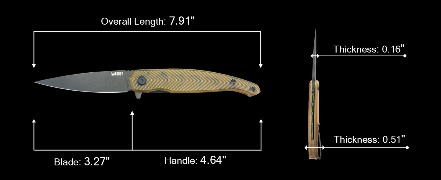 Kubey MOS Outdoor Flipper Folding Knife 3.27" 14C28N Stonewash Spear Point Blade Ultem Handle KU361D