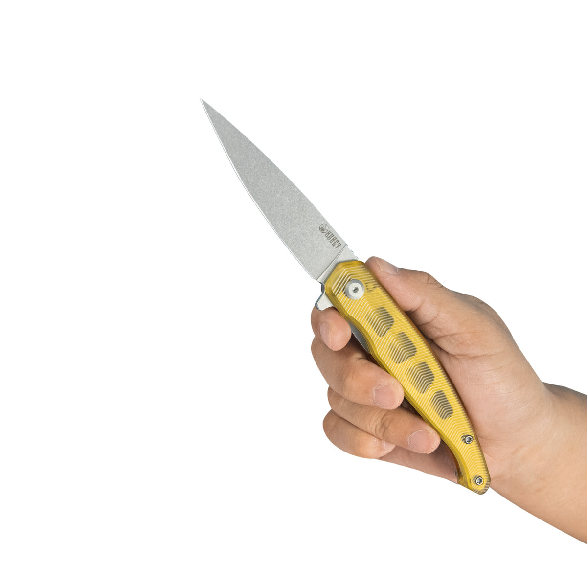 Kubey MOS Outdoor Flipper Folding Knife 3.27" 14C28N Stonewash Spear Point Blade Ultem Handle KU361D