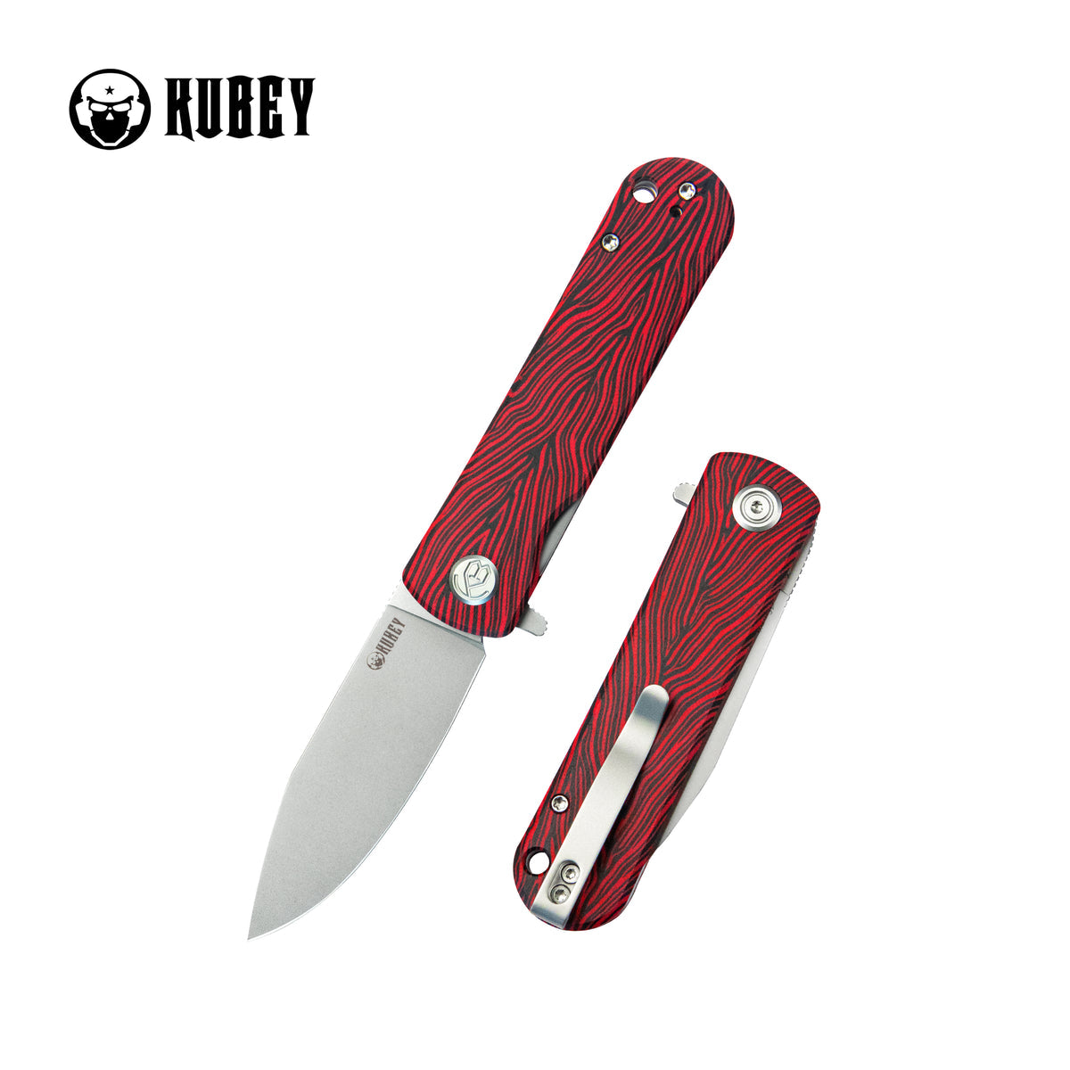 Kubey NEO Outdoor Folding Pocket Knife 3.43" AUS-10 Beadblast Clip Point Blade Red Black Damascus G10 Handle KU371E