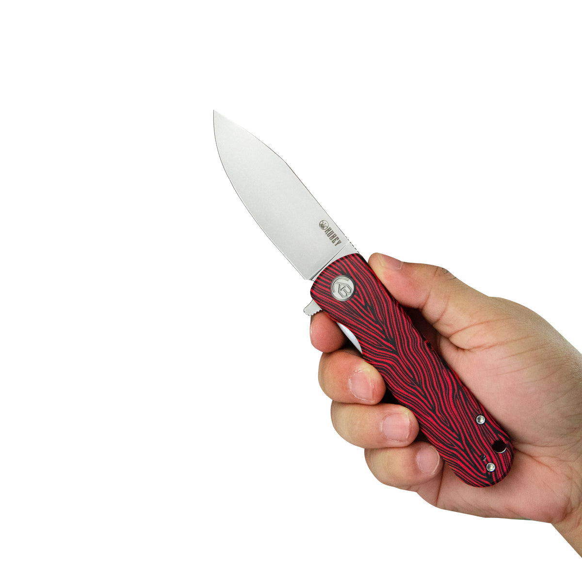 Kubey NEO Outdoor Folding Pocket Knife 3.43" AUS-10 Beadblast Clip Point Blade Red Black Damascus G10 Handle KU371E