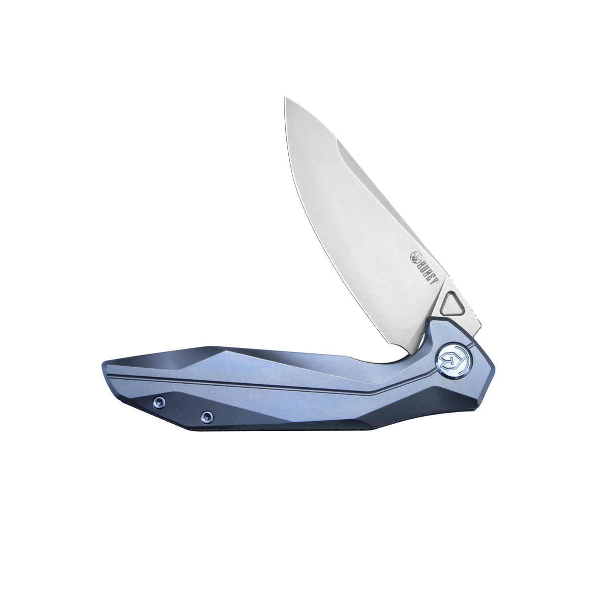 Kubey Nova Folding Knife 3.66" 14C28N Drop Point Bead Blasted Blade Blue Titanium Handle KB235C
