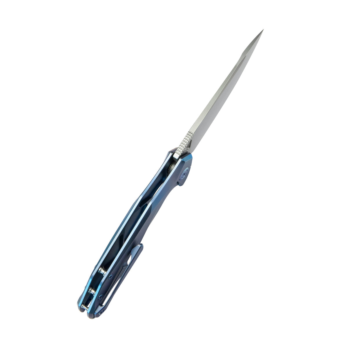 Kubey Nova Folding Knife 3.66" 14C28N Drop Point Bead Blasted Blade Blue Titanium Handle KB235C