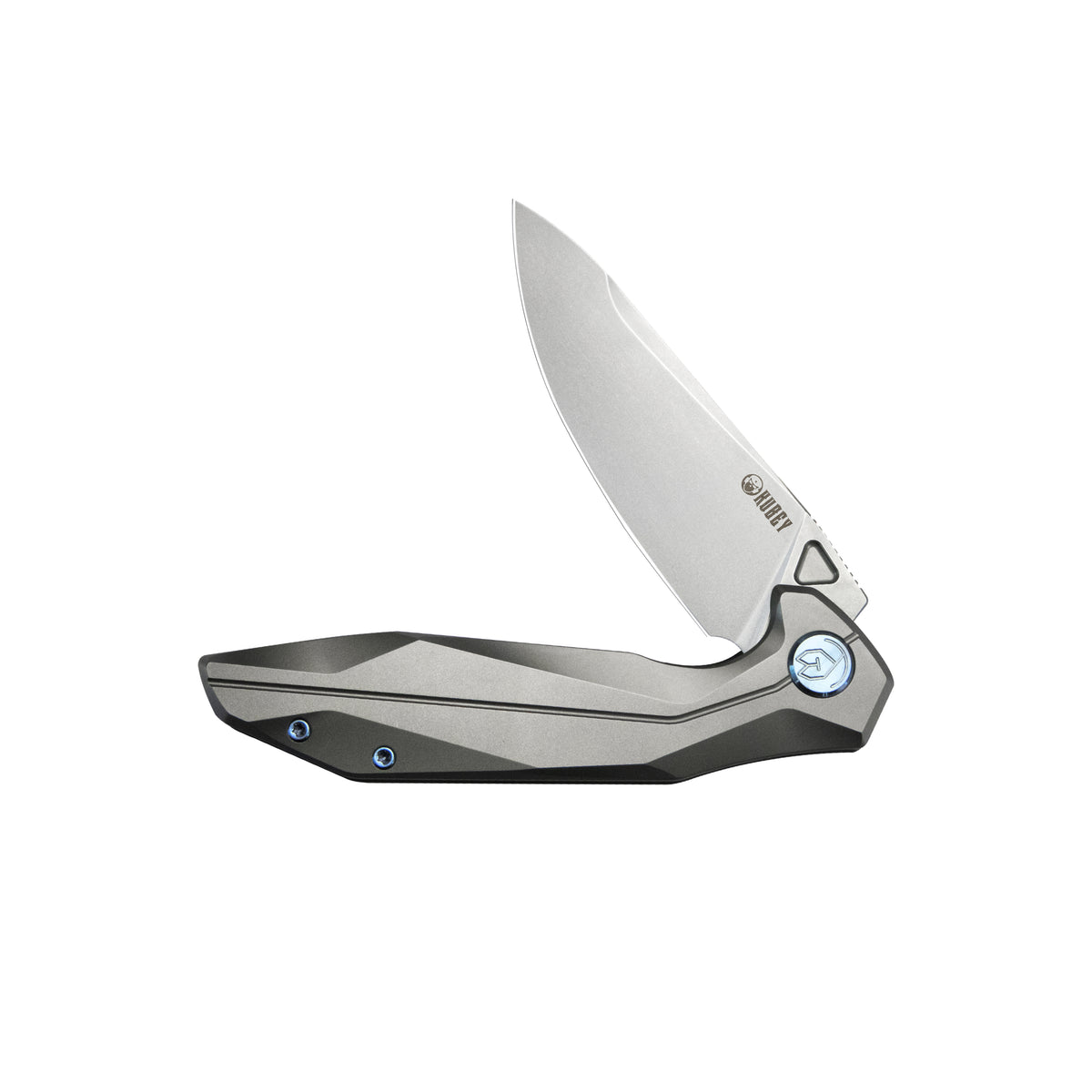 Kubey Nova Folding Knife 3.66" 14C28N Drop Point Bead Blasted Blade Gray Titanium Handle KB235F