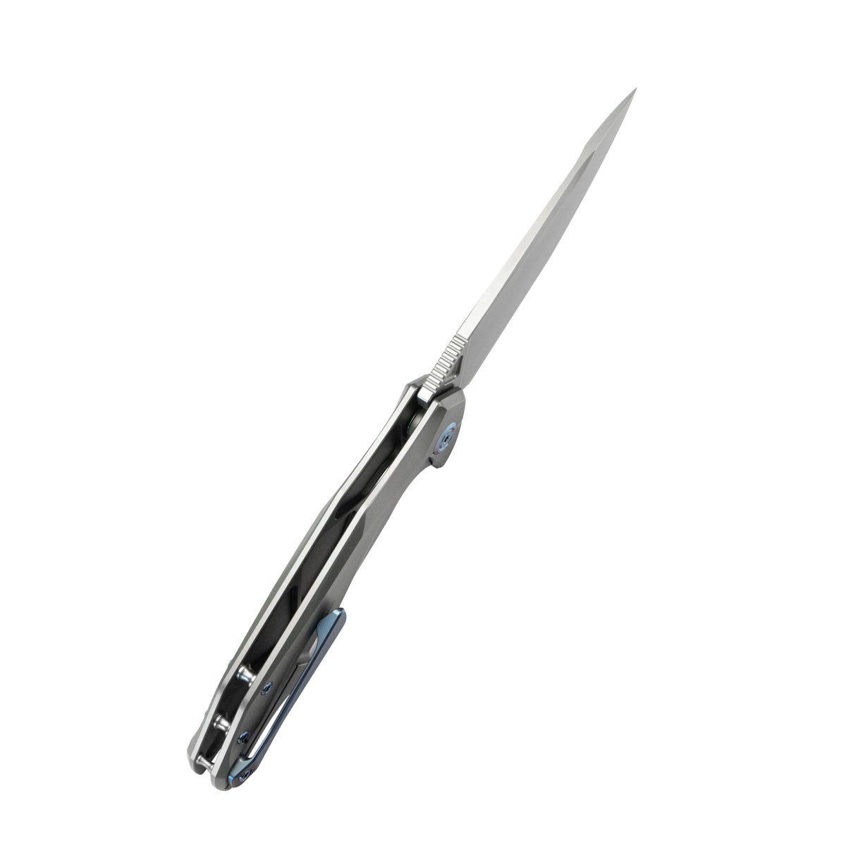 Kubey Nova Folding Knife 3.66" 14C28N Drop Point Bead Blasted Blade Gray Titanium Handle KB235F