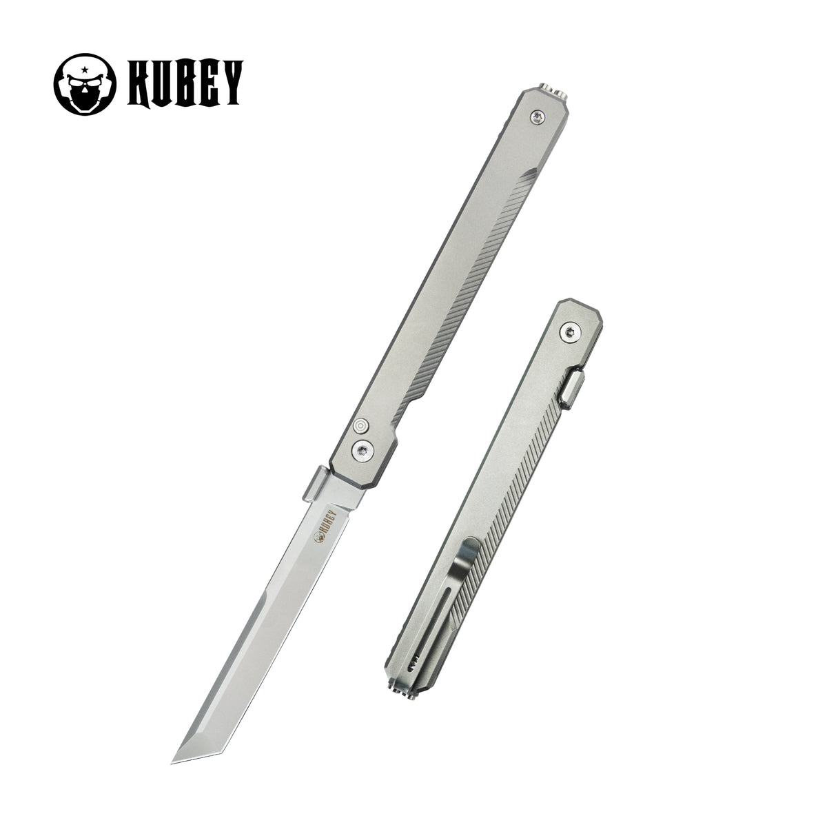 Kubey Prism Button Lock Titanium Folding Knife – 3.5″ 14C28N Tanto