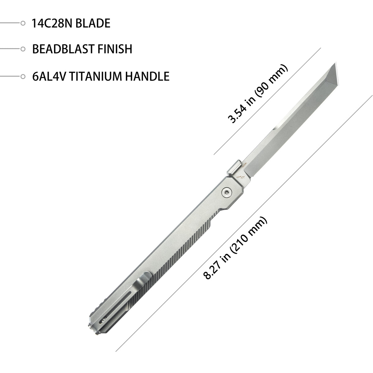 Kubey Prism Button Lock Titanium Folding Knife – 3.5″ 14C28N Tanto