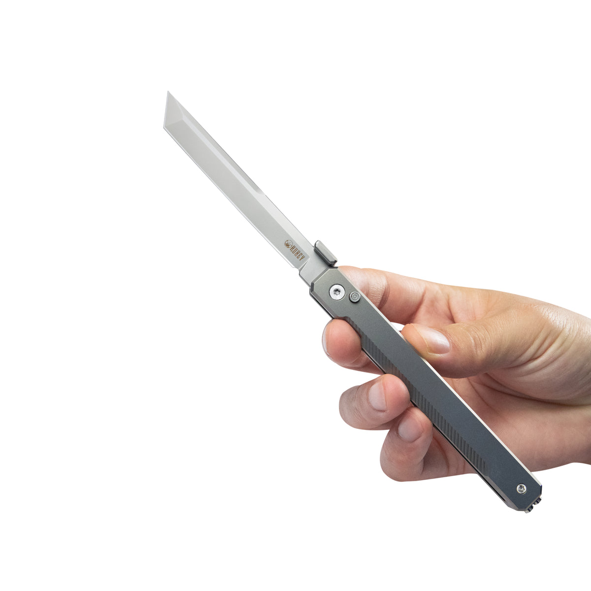 Kubey Prism Button Lock Titanium Folding Knife – 3.5″ 14C28N Tanto