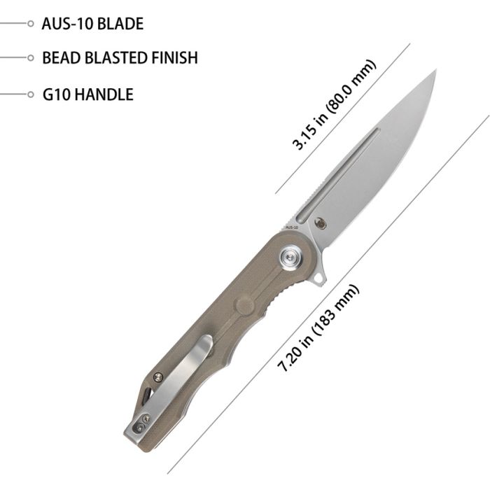 Kubey Tityus KUB322H Folding Knife – Black & Ivory G10, 3.39″ D2 Blade