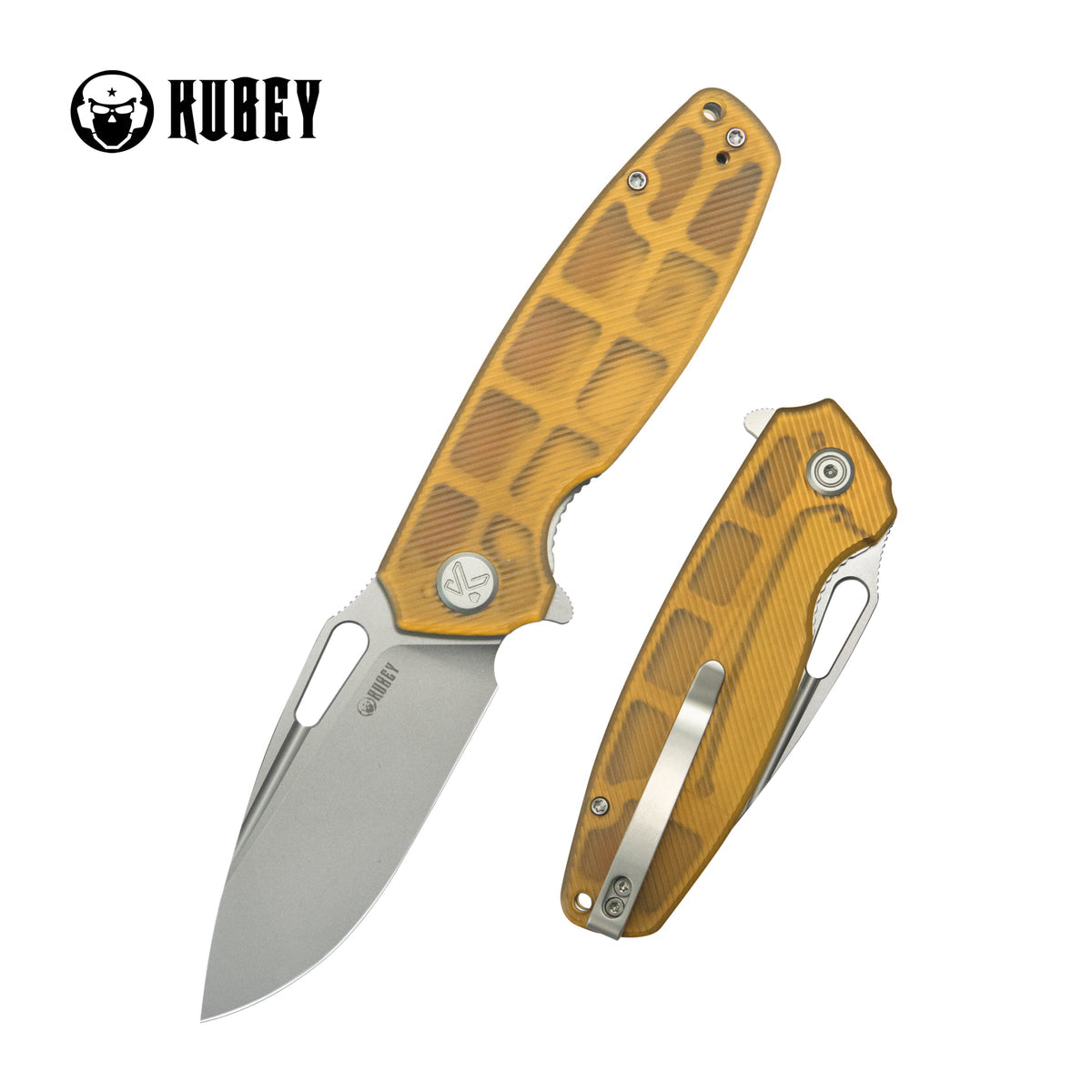 Kubey Tityus Liner Lock Flipper Folding Knife Ultem Handle 3.39" Beadblast 14C28N Blade KU322R