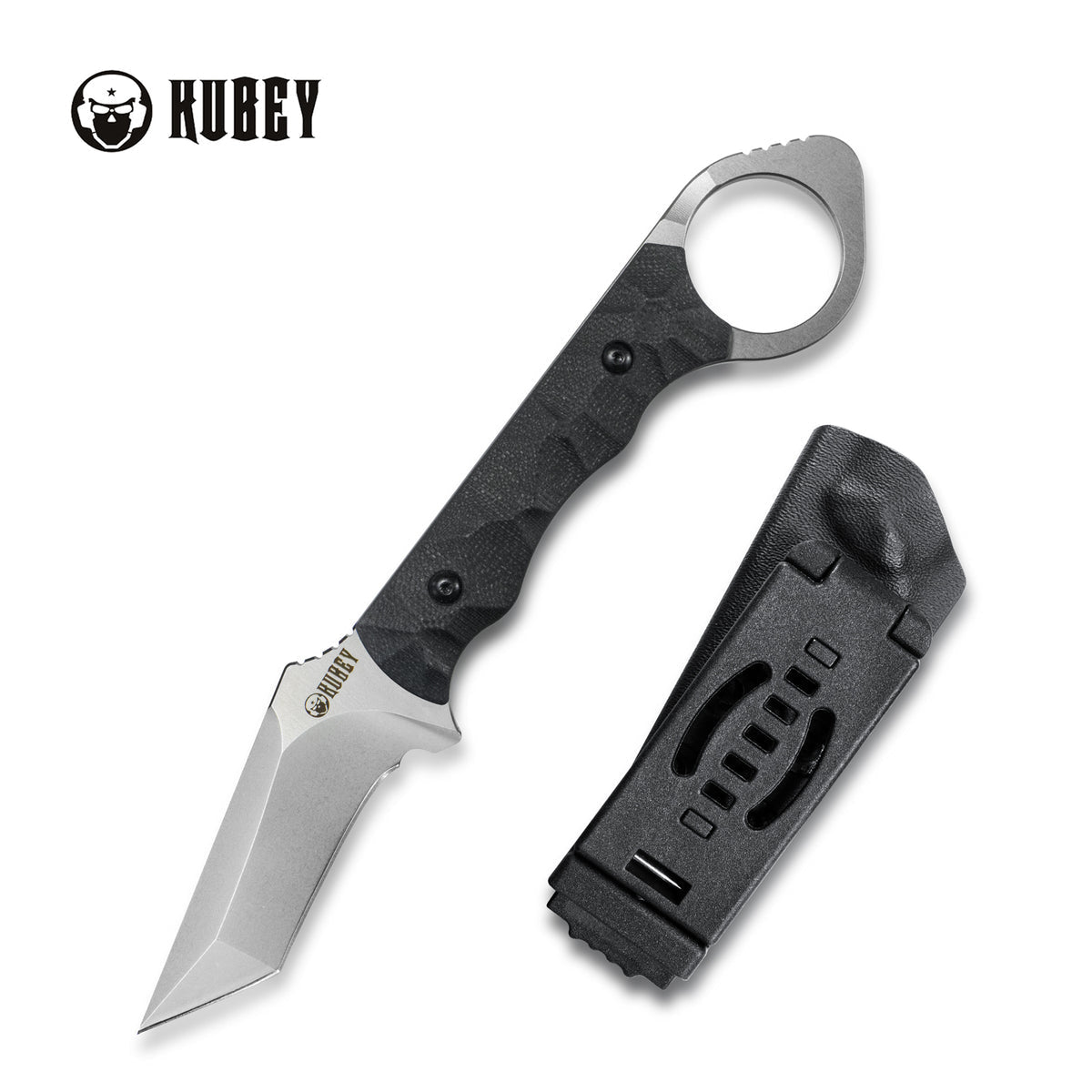 WOLF E-CQC Fixed Blade Knife Black G10 Handle Kydex Sheath 2.76" Satin D2 KU320A