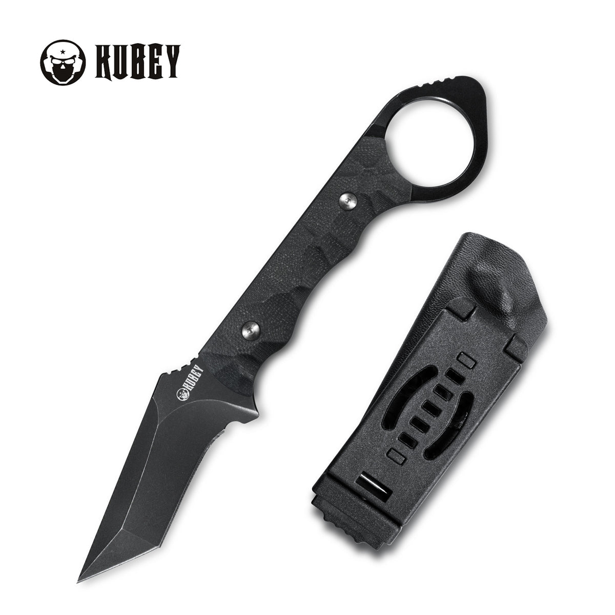 WOLF E-CQC Fixed Blade Knife Black G10 Handle Kydex Sheath 2.76" Dark Stonewashed D2 KU320B