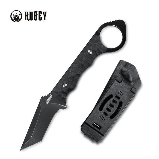 WOLF E-CQC Fixed Blade Knife Black G10 Handle Kydex Sheath 2.76" Dark Stonewashed D2 KU320B