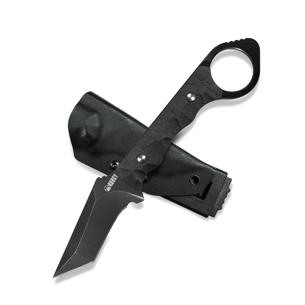 WOLF E-CQC Fixed Blade Knife Black G10 Handle Kydex Sheath 2.76" Dark Stonewashed D2 KU320B