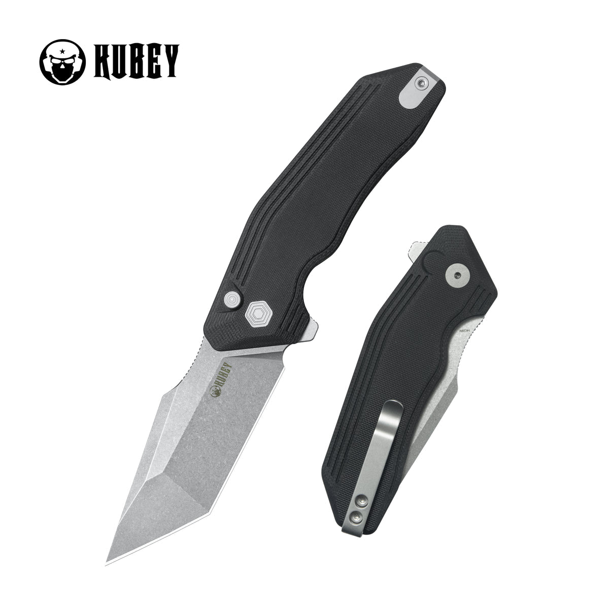 Kubey Yokai Folding Knife Black G10 Handle 3.23" Stonewashed 14C28N KU392A