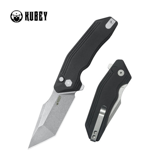 Kubey Yokai Folding Knife Black G10 Handle 3.23" Stonewashed 14C28N KU392A