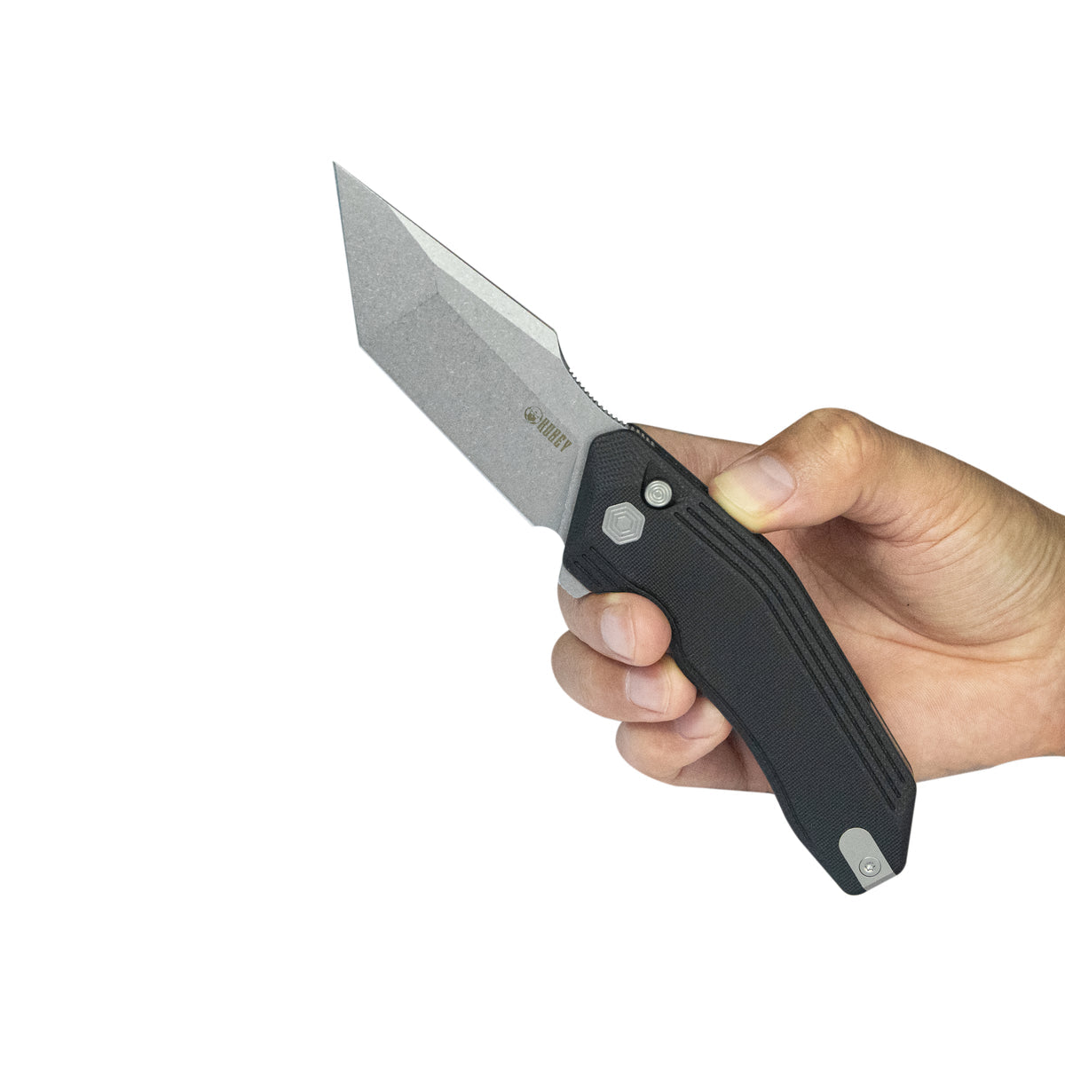 Kubey Yokai Folding Knife Black G10 Handle 3.23" Stonewashed 14C28N KU392A