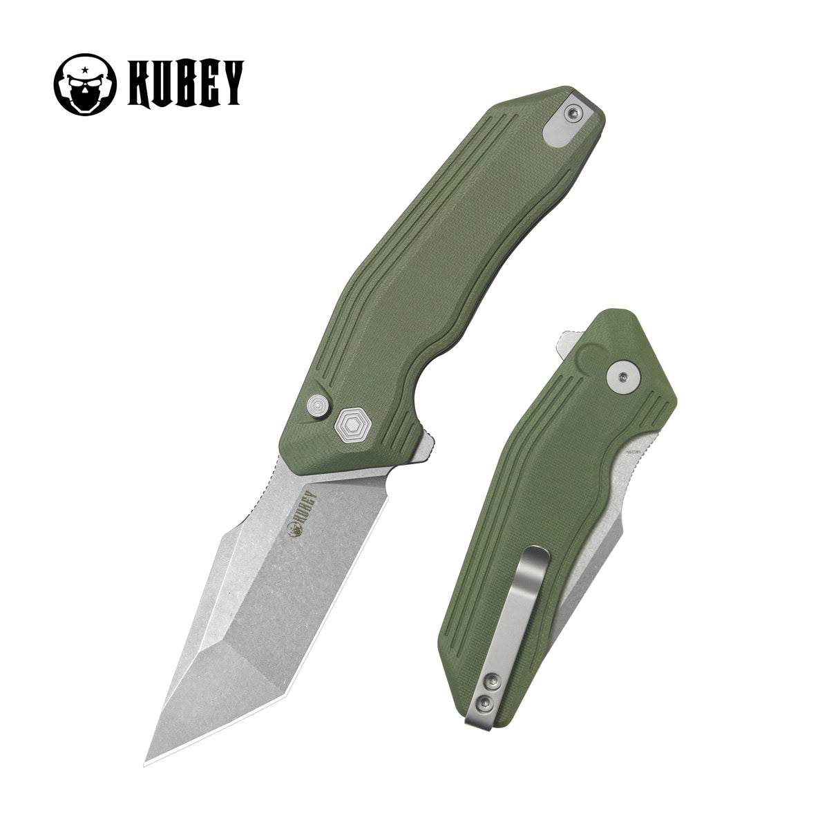 Kubey Yokai Folding Knife Green G10 Handle 3.23" Stonewashed 14C28N KU392B
