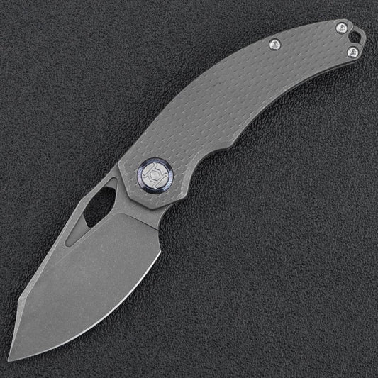 Kunwu Compadre K706C-T1, 2.95″ Stonewash Vanax Blade, Diamond Textured Titanium, Frame Lock