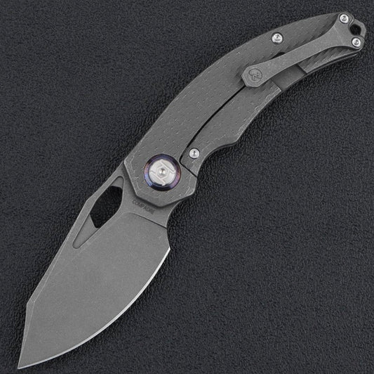 Kunwu Compadre (Left-Handed) K706C-T1-LT, 2.95″ Stonewash Vanax Blade, Titanium Handle, Frame Lock