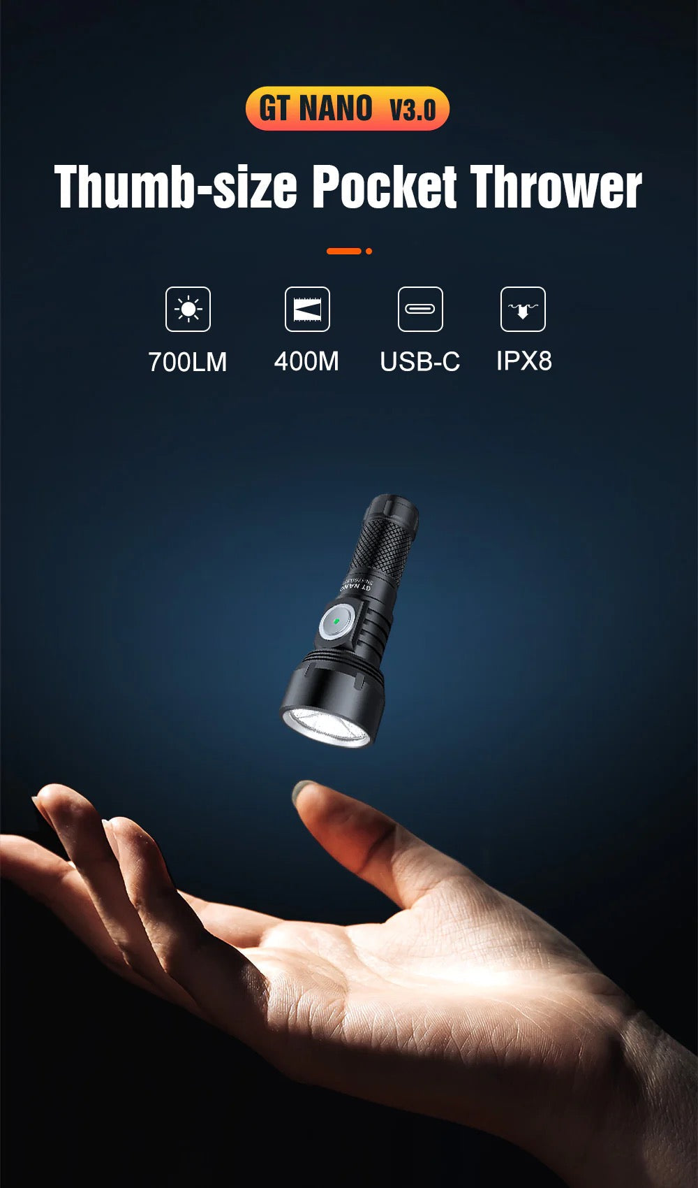 Lumintop GT Nano 3.0 rechargeable pocket flashlight size comparison