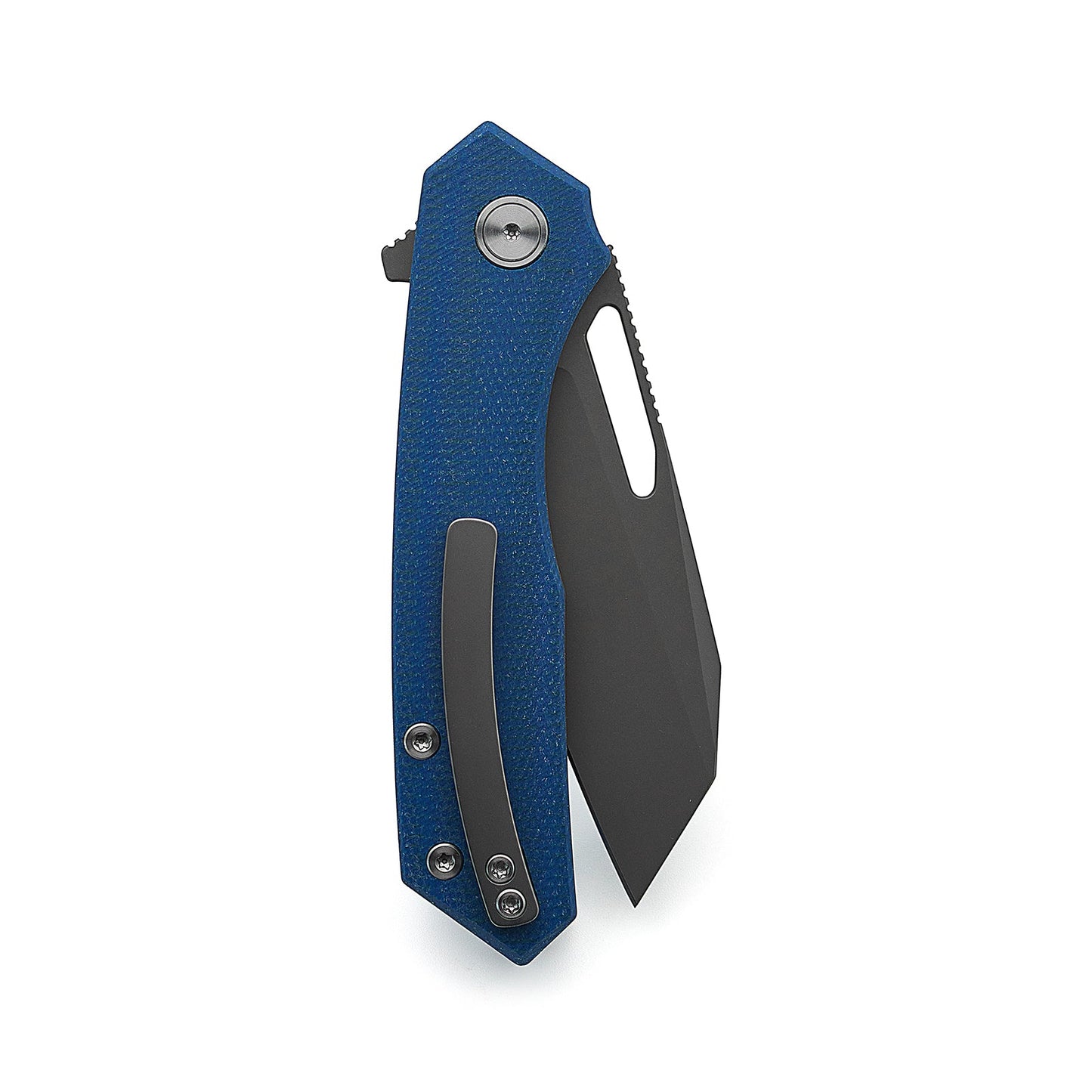 M Miguron Keryx Flipper Folding Knife Blue Micarta Handle 3.25" Dark Grey PVD 14C28N Blade MGR-813MBU