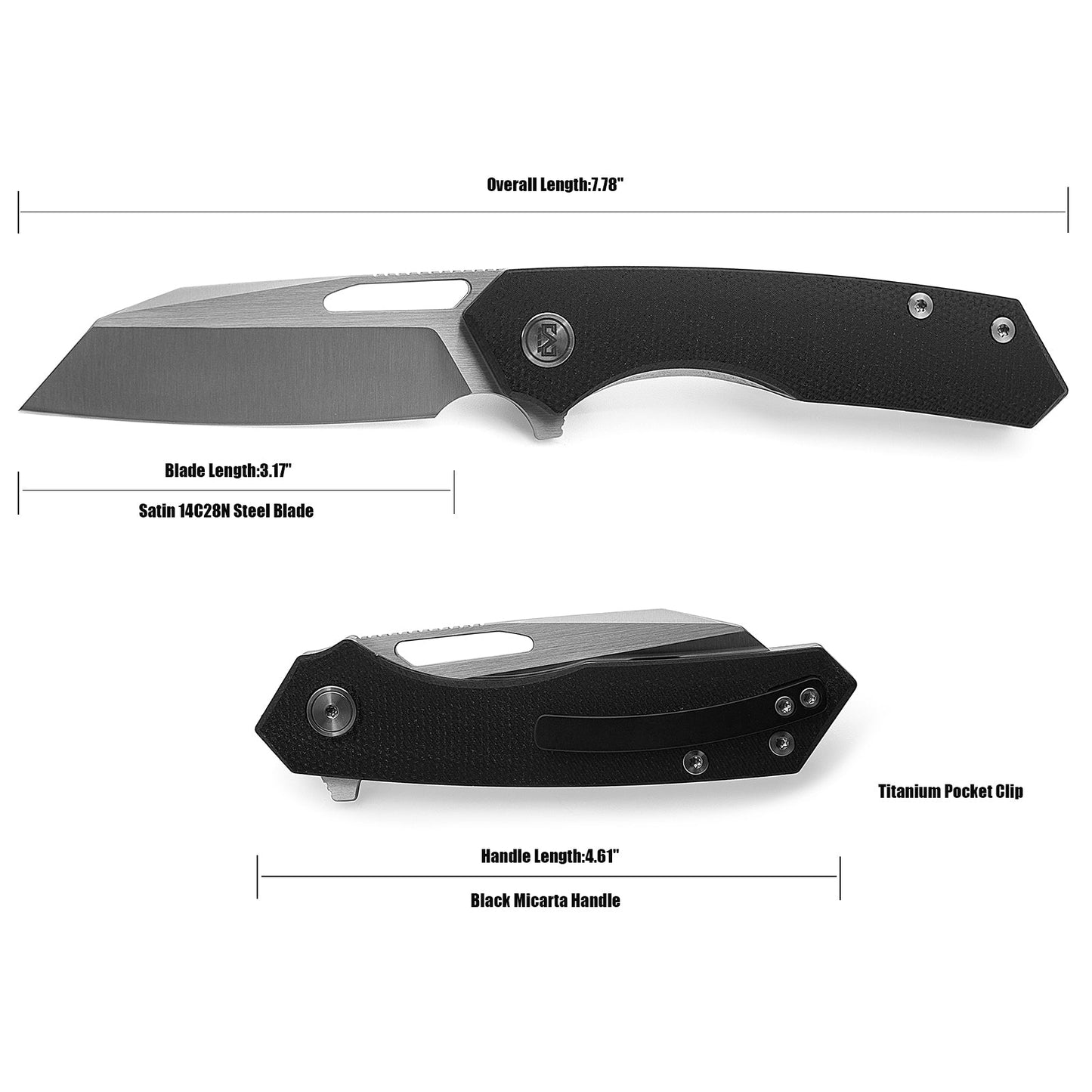 M Miguron Keryx Flipper Folding Knife Black Micarta Handle 3.25" Satin 14C28N Blade MGR-813MWBK