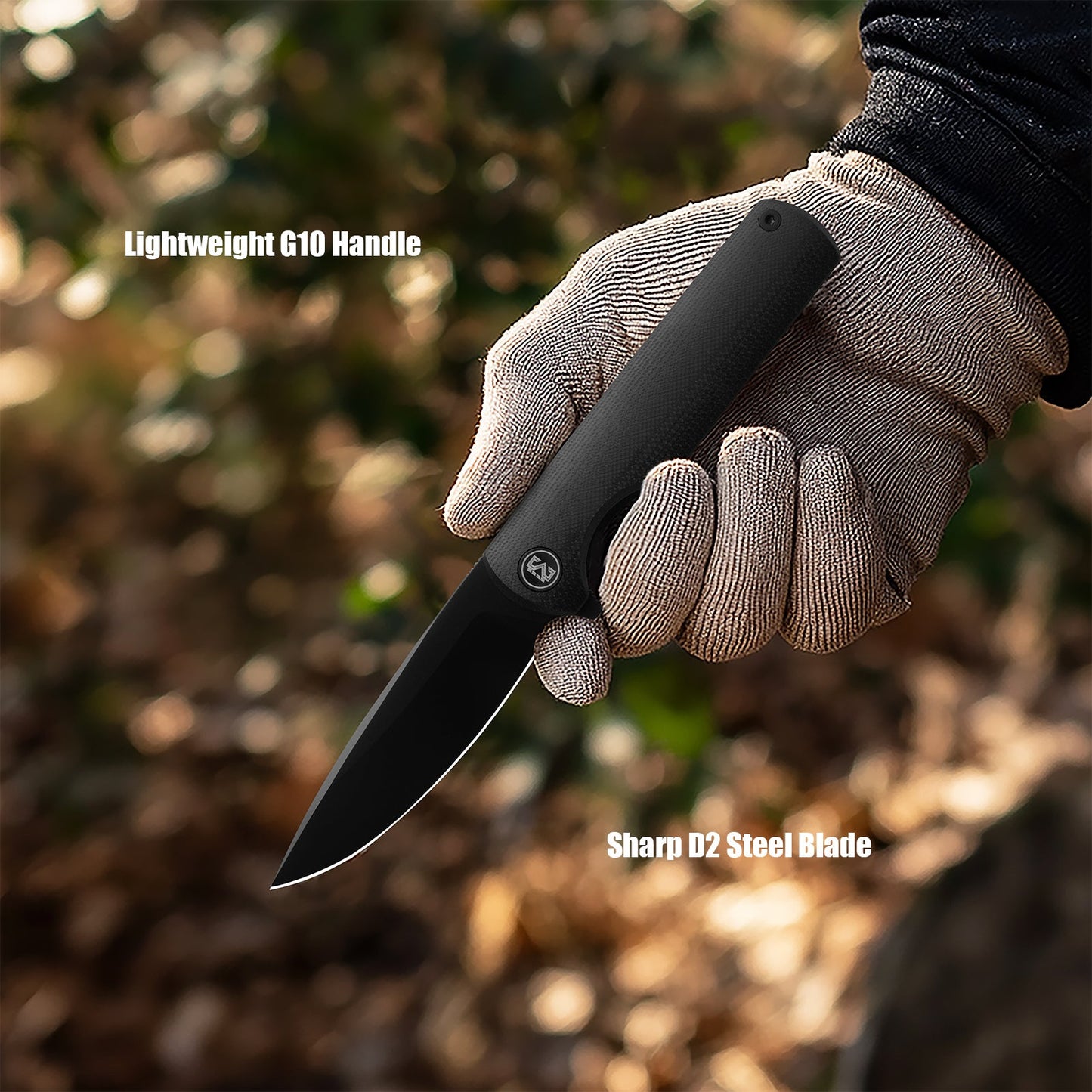 M Miguron Perism Flipper Folding Knife Black G10 Handle 3.38" Black PVD D2 Blade MGR-811BKII