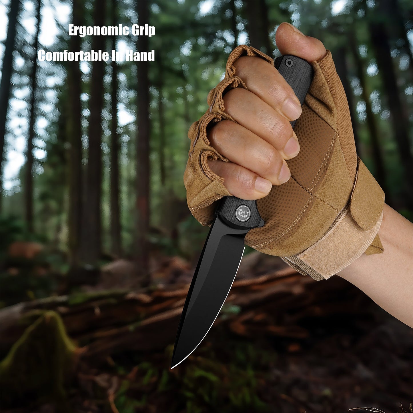 M Miguron Perism Flipper Folding Knife Black G10 Handle 3.38" Black PVD D2 Blade MGR-811BKII
