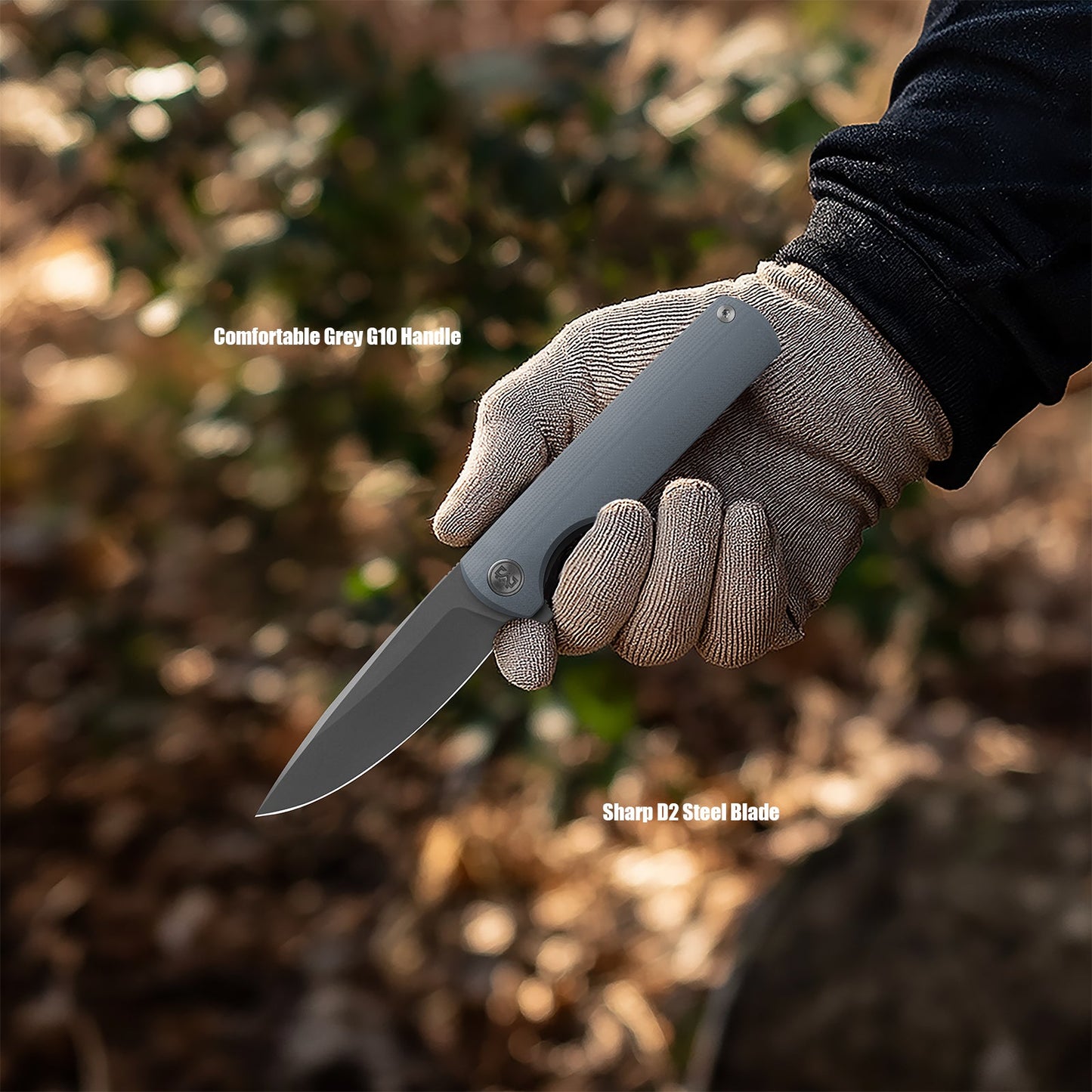 M Miguron Perism Flipper Folding Knife Grey G10 Handle 3.38" Dark Grey PVD D2 Blade MGR-811DGII