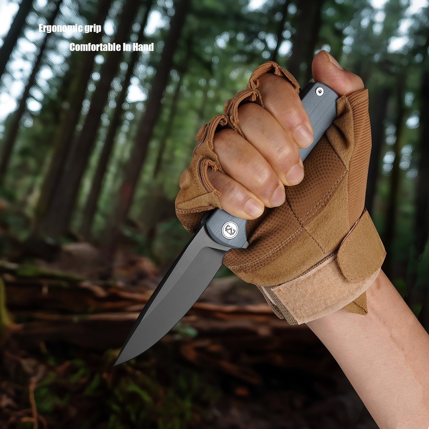 M Miguron Perism Flipper Folding Knife Grey G10 Handle 3.38" Dark Grey PVD D2 Blade MGR-811DGII