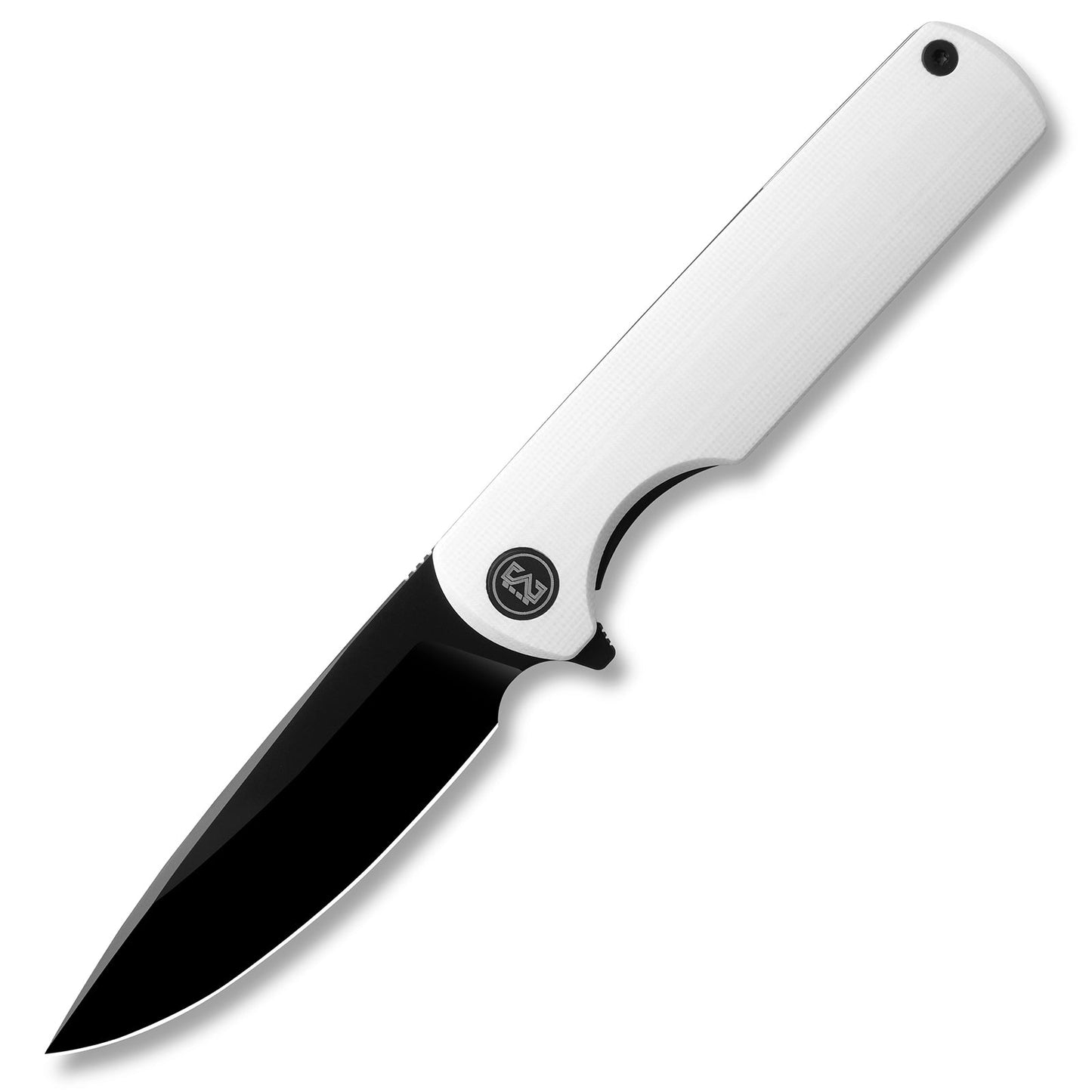 M Miguron Perism Flipper Folding Knife White G10 Handle 3.38" Black PVD D2 Blade MGR-811WHII