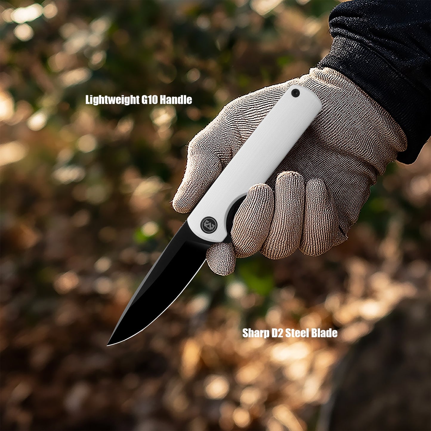 M Miguron Perism Flipper Folding Knife White G10 Handle 3.38" Black PVD D2 Blade MGR-811WHII
