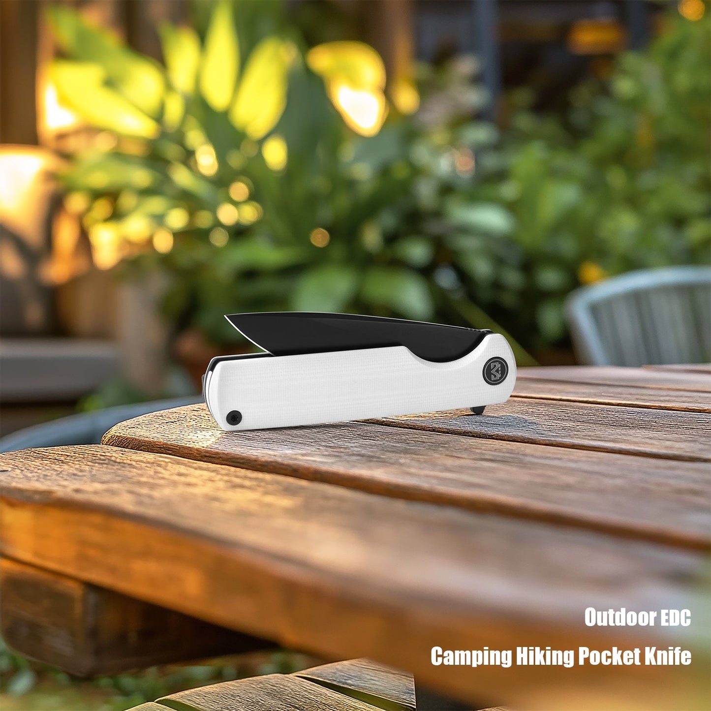 M Miguron Perism Flipper Folding Knife White G10 Handle 3.38" Black PVD D2 Blade MGR-811WHII