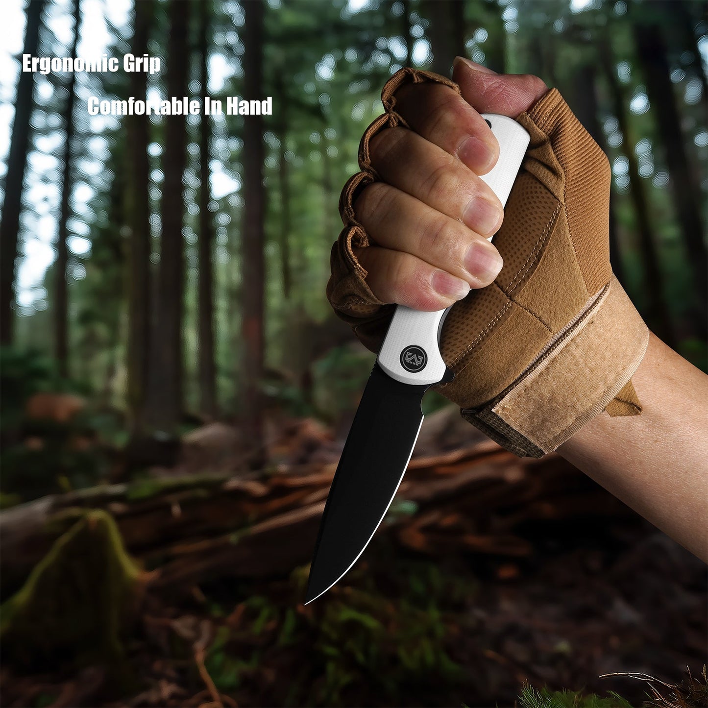 M Miguron Perism Flipper Folding Knife White G10 Handle 3.38" Black PVD D2 Blade MGR-811WHII