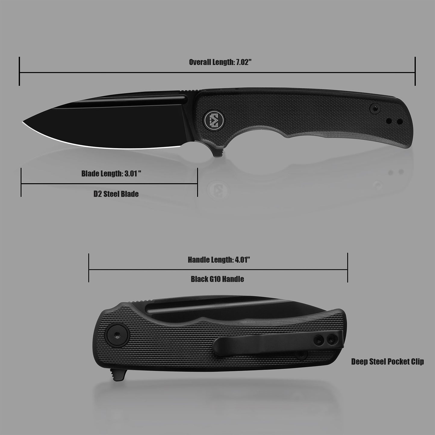 M Miguron Talism Flipper Folding Knife Black G10 Handle 3.01" Black PVD D2 Blade MGR-810BKII