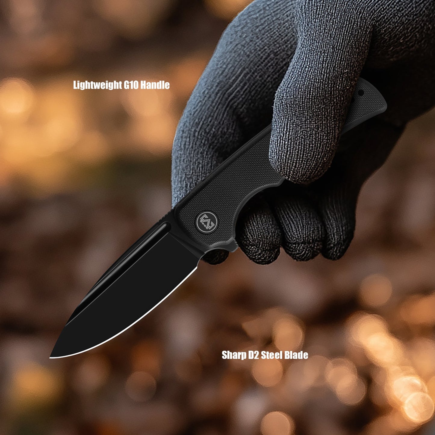 M Miguron Talism Flipper Folding Knife Black G10 Handle 3.01" Black PVD D2 Blade MGR-810BKII