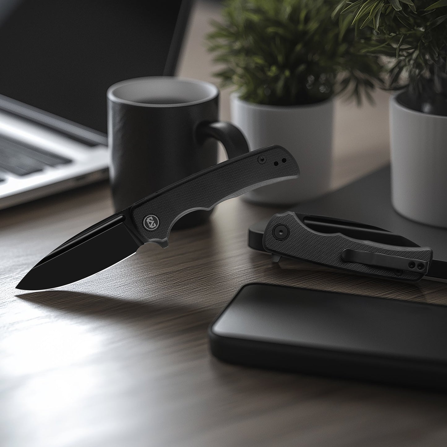 M Miguron Talism Flipper Folding Knife Black G10 Handle 3.01" Black PVD D2 Blade MGR-810BKII