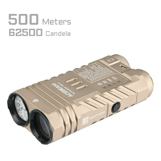 Acebeam Terminator M2-X Desert M2X-CW-DESERT front view – 3,200 lumen dual-beam LED flashlight with RGB