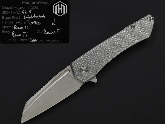 Machinewise Mojave 0733 – 3.45" Lightwash S90V Blade, Turtle Textured Titanium Handles