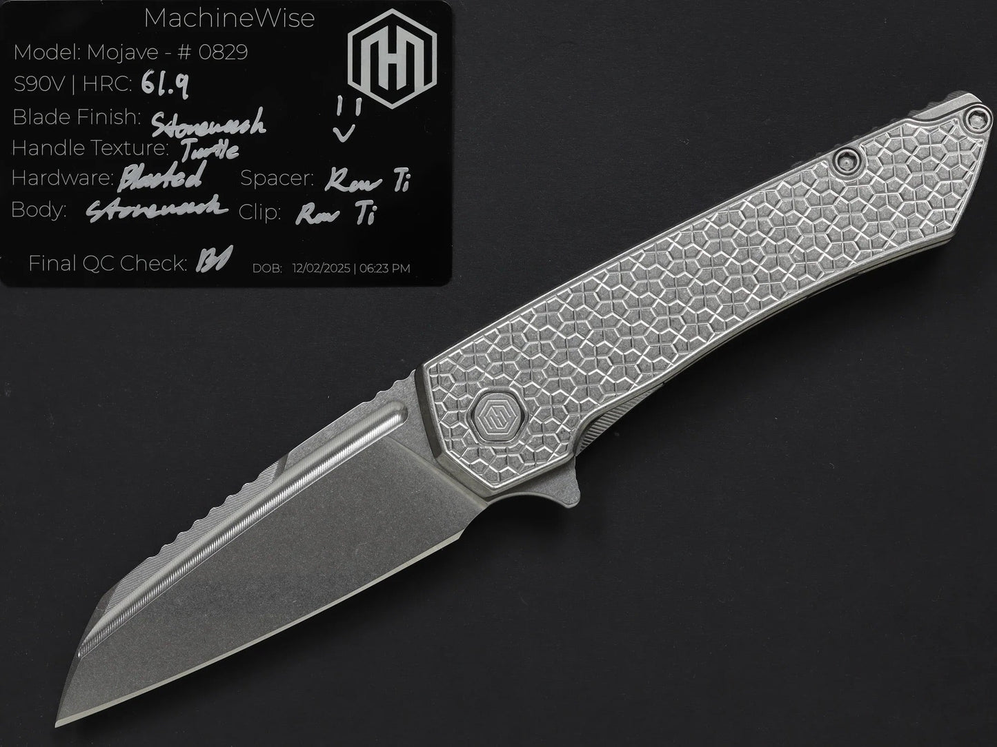 MachineWise – Mojave #829 – 3.45" S90V Framelock Turtle Textured Titanium Folding Knife