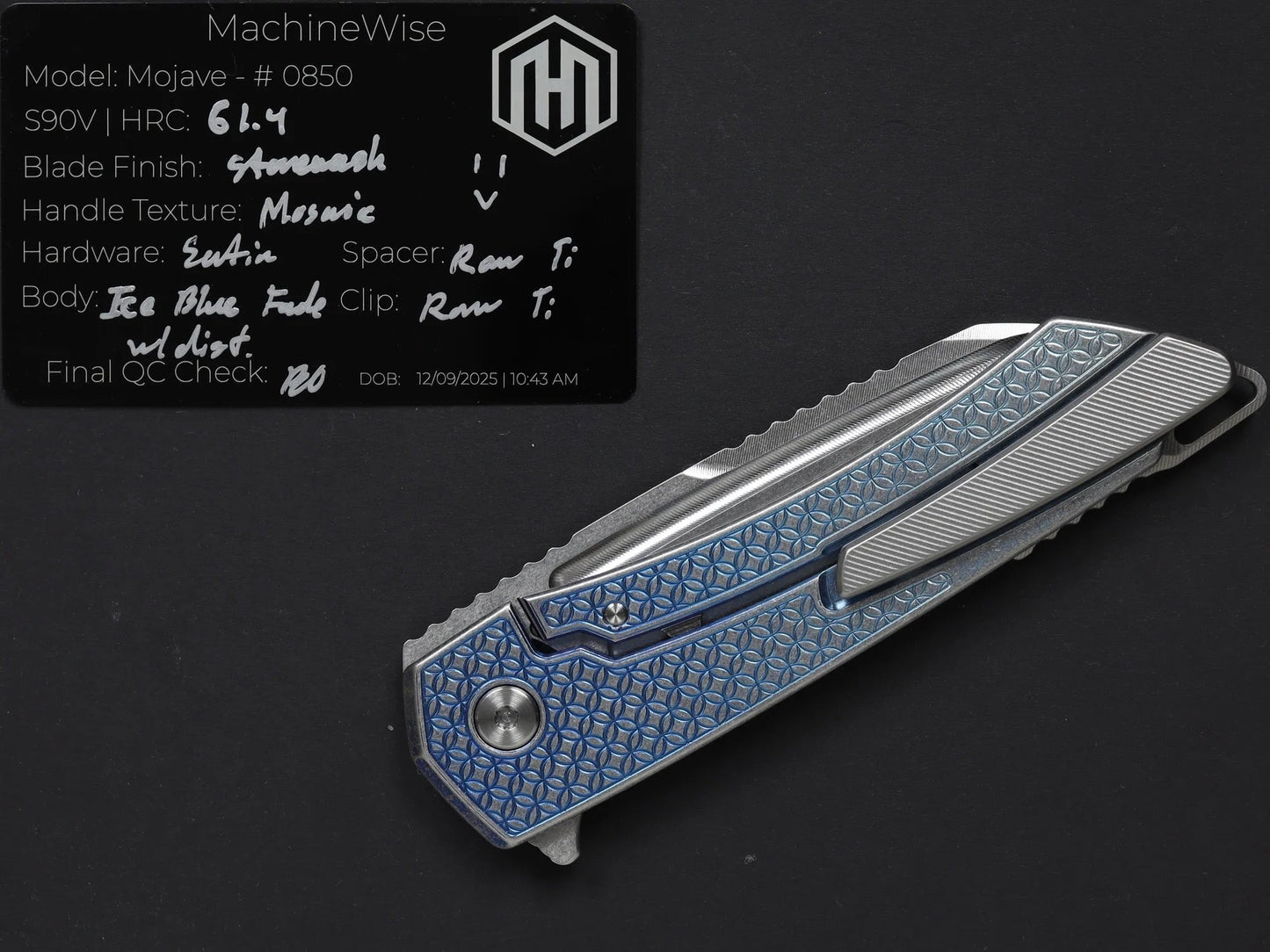 MachineWise – Mojave #0850 – 3.45" S90V Framelock Ice Blue Fade Titanium Folding Knife
